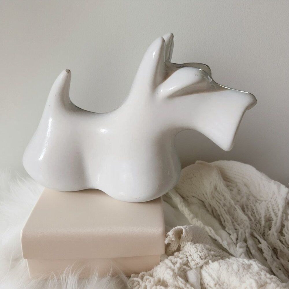 Mid Century Modern Dog Saltshaker, White Ceramic Scottie, Abstract Kitchen Decor